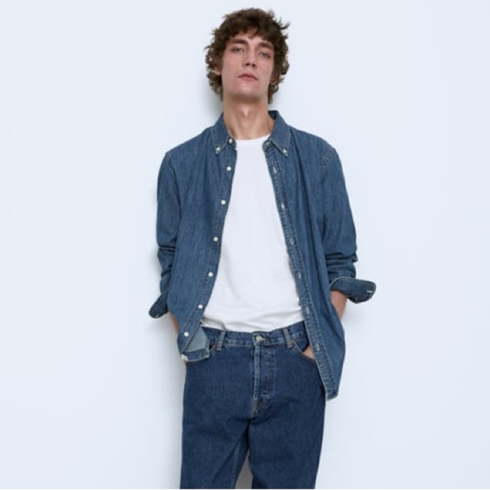 ZARA PREMIUM DENIM SHIRT MID BLUE